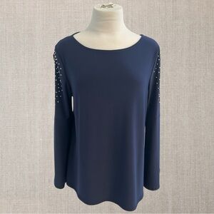 Nik and Nash Elegant Navy Women's Top with Studded Sleeves